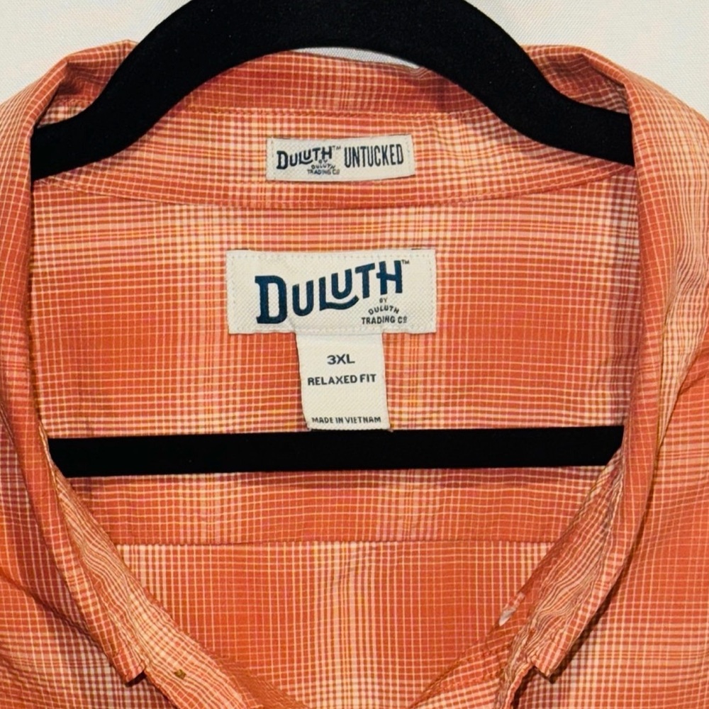 Duluth Trading Shirt Orange Plaid Long Sleeve Button Up UNTUCKED Mens 3XL - Picture 4 of 12